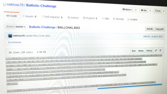Ballistic Challenge code on GitHub