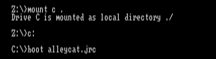 mount c . ; c: ; boot ALLEYCAT.jrc
