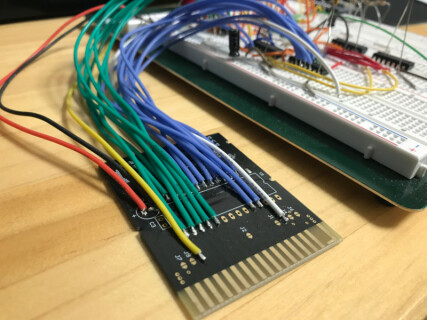 Wires soldered to a cartridge PCB