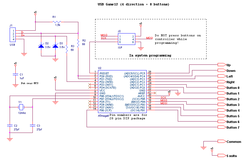 Circuit For Usb Game Controller With 12 Inputs  8 Buttons